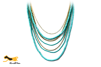 Multi Strand with Gold Chain and Turquoise Stones